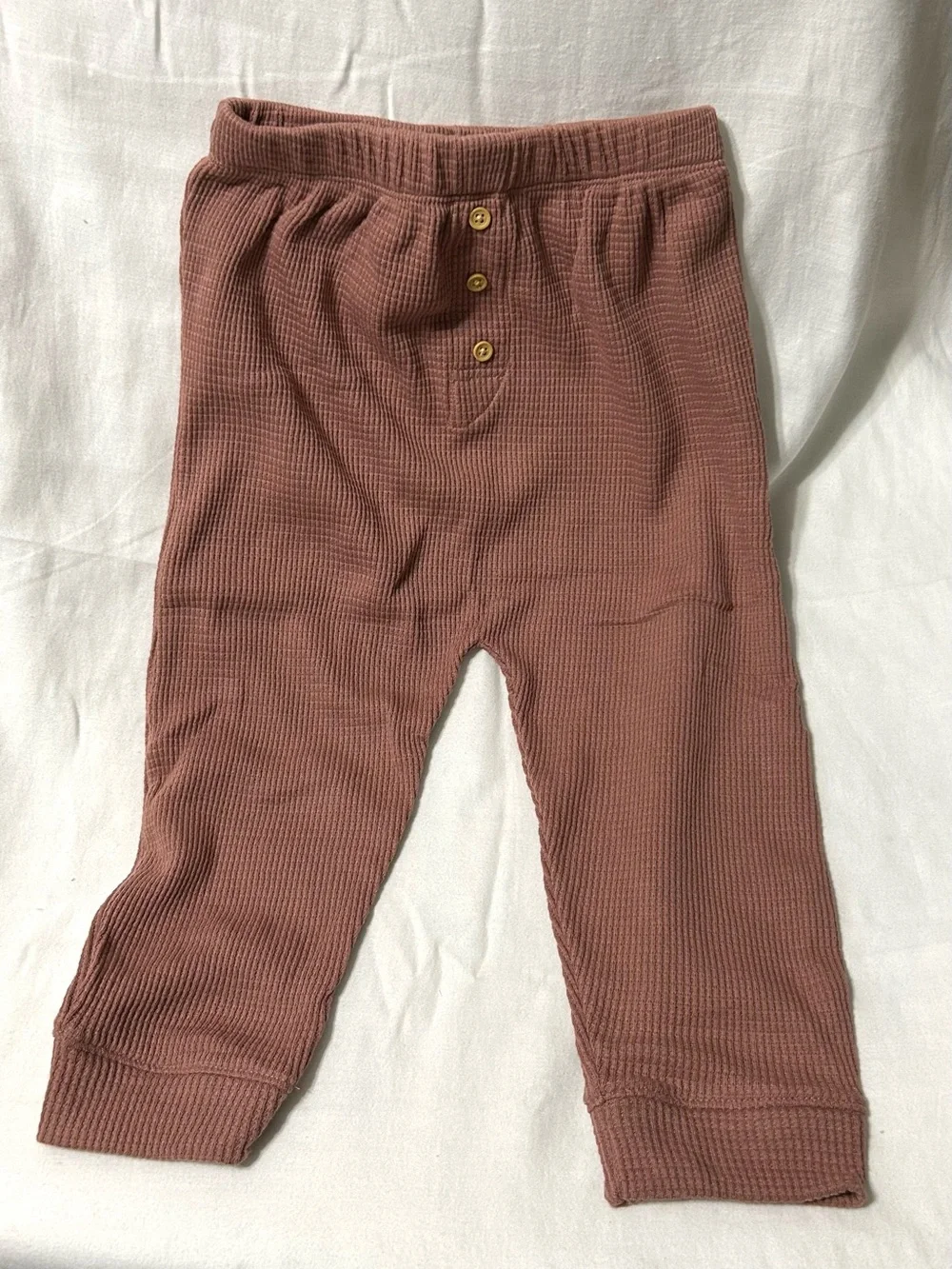 24 Month Long-Sleeve Ribbed Waffle Baby One-Piece and Shorts Set - Mauve Rose